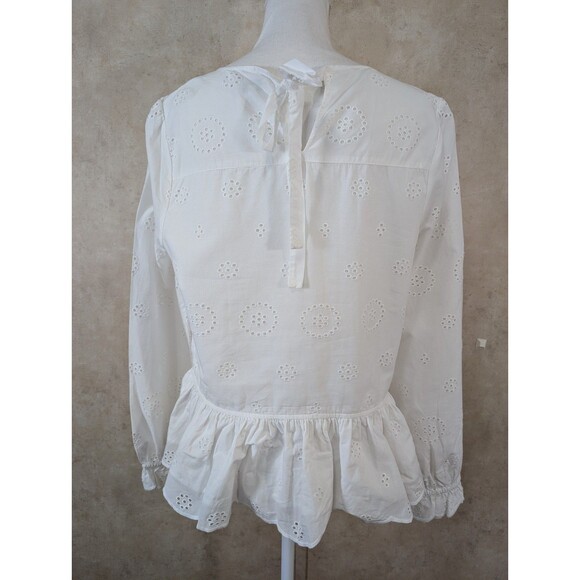 Crown & Ivy Blouse Women's PL White Eyelet Ruffle Long Sleeve Pull On Top - Picture 3 of 9